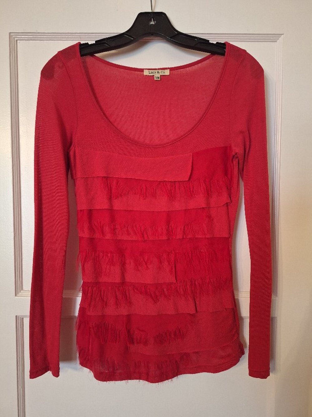 Lucy & Co. Red Cotton Shirt with Decorative Fringe Layers